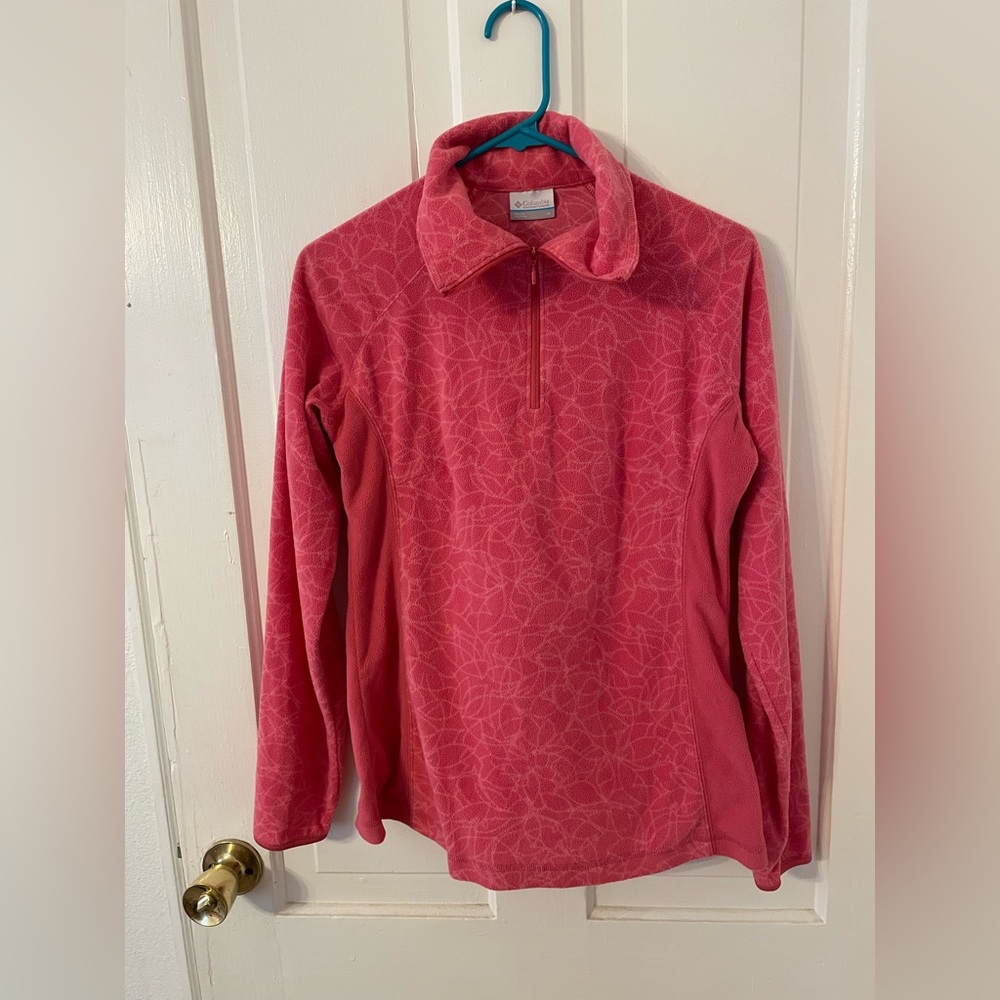 COLUMBIA quarter zip pink patterned fleece Sz M